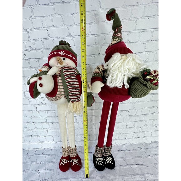 2 Matching Extendable 23”- 35” Plaid Fleece Standing Christmas Figures Greeters - Picture 7 of 9